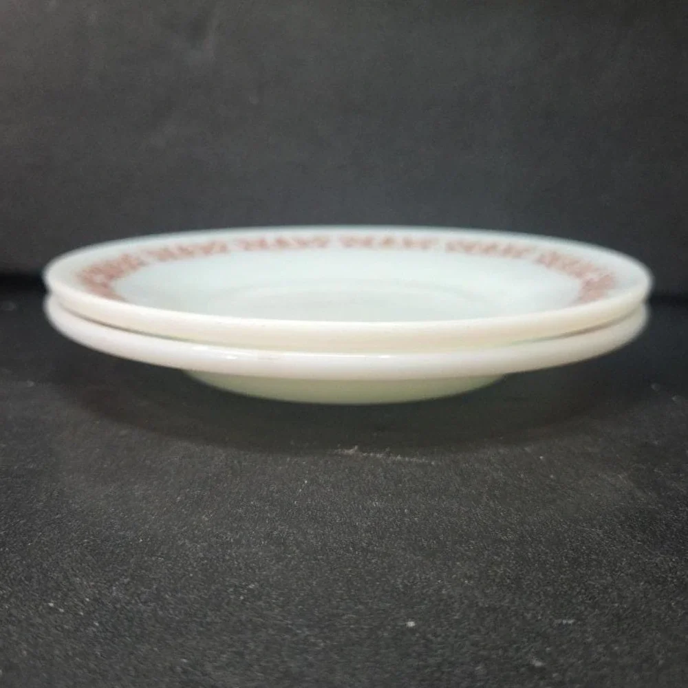 Anchor Hocking Milk Glass Salad Plates #947, Set of 2 Copper Filigree Dinnerware